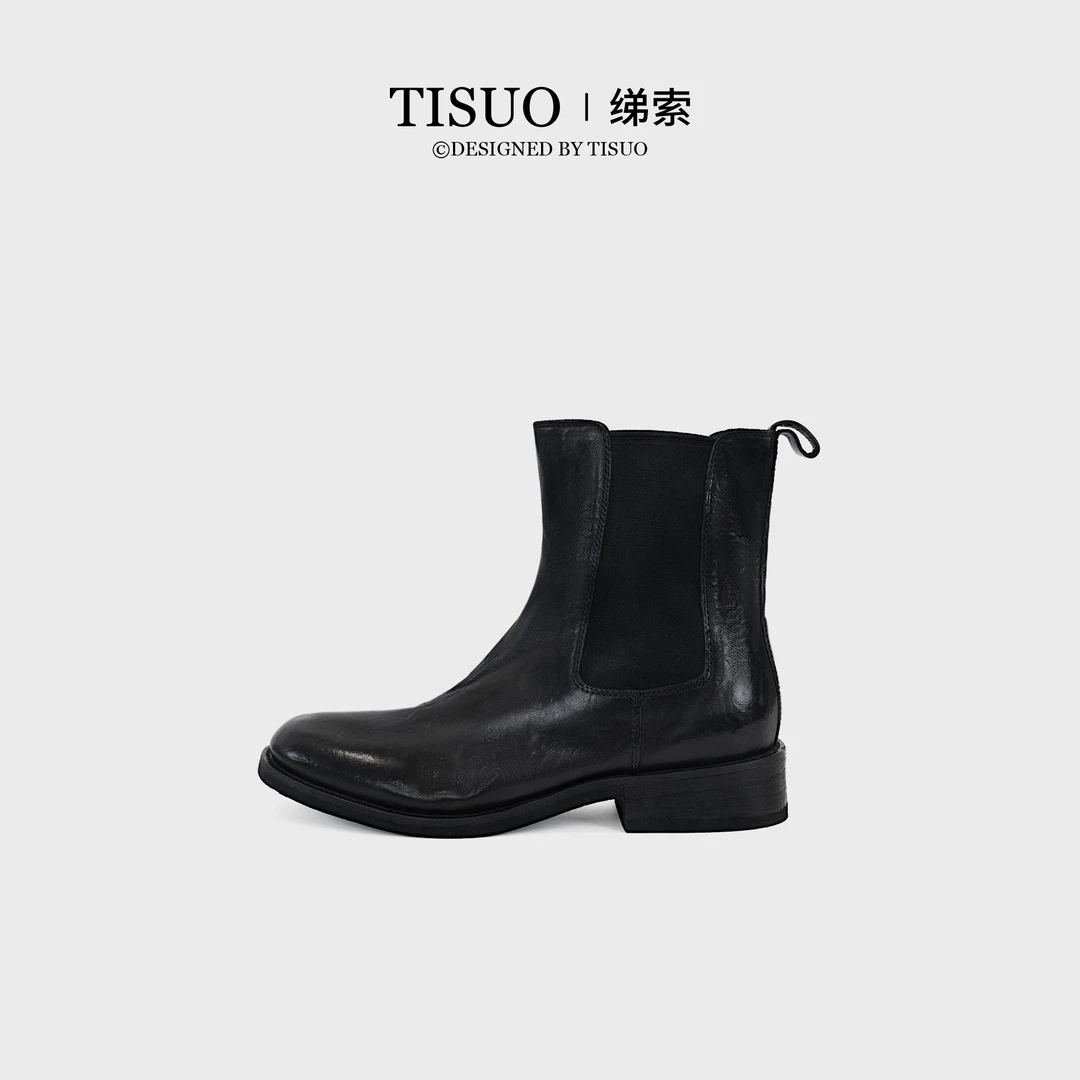 TISUO/绨索手工水洗马皮切尔西短靴TS511706