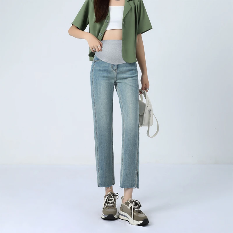 清仓捡漏孕妇裤春秋款外穿开叉休闲直筒裤烟管牛仔裤烟管裤打底裤