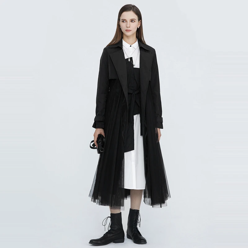 【李易行】圣迪奥时尚设计师春秋季拼接收腰气质外套S21181819