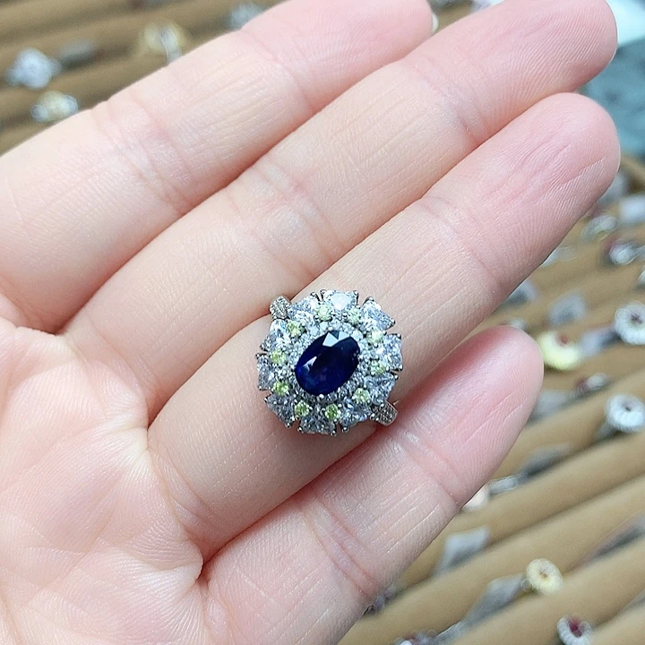 戒指蓝宝石银S925镶嵌