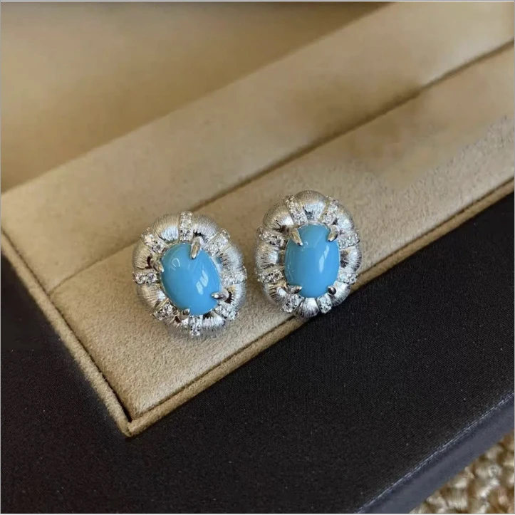 蓝拉丝椭圆耳钉轻奢时尚气质 8301