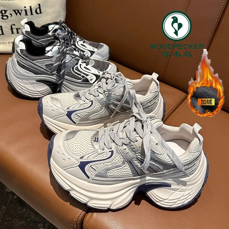 啄木鸟炸街6CM增高厚底2024秋季新款厚底老爹鞋运动鞋女网面老爹
