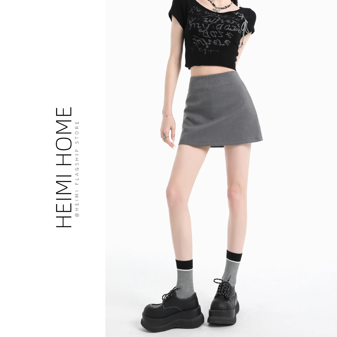 高级感灰色西装裙女夏季显瘦防走光高腰a字短裙小个子包臀半身裙