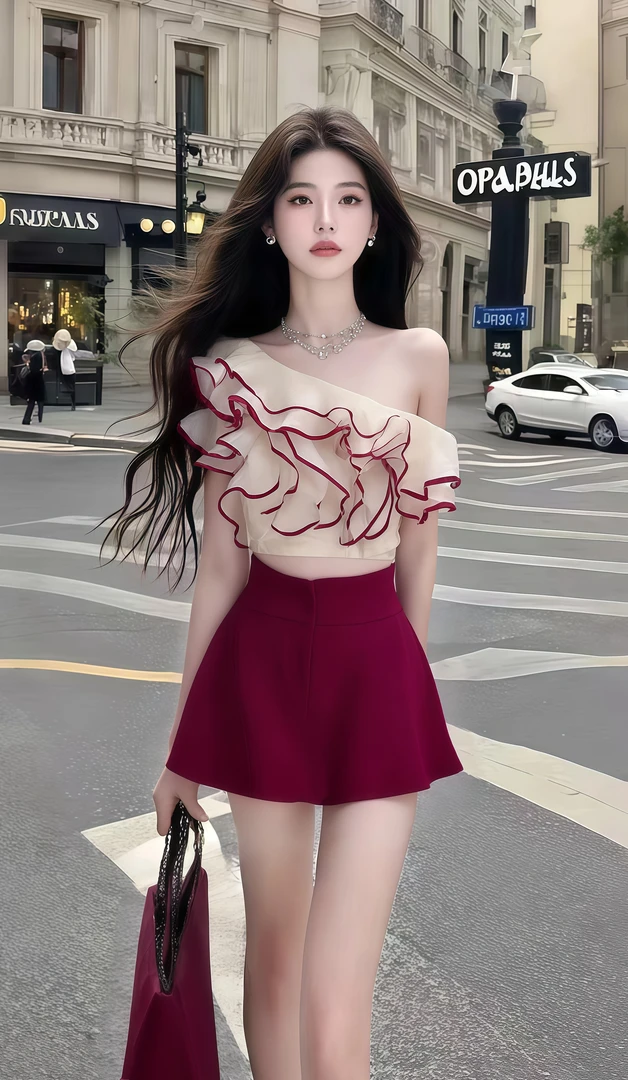 时尚气质品质女装新款轻奢优雅高端大气短袖露肩设计连衣裙女