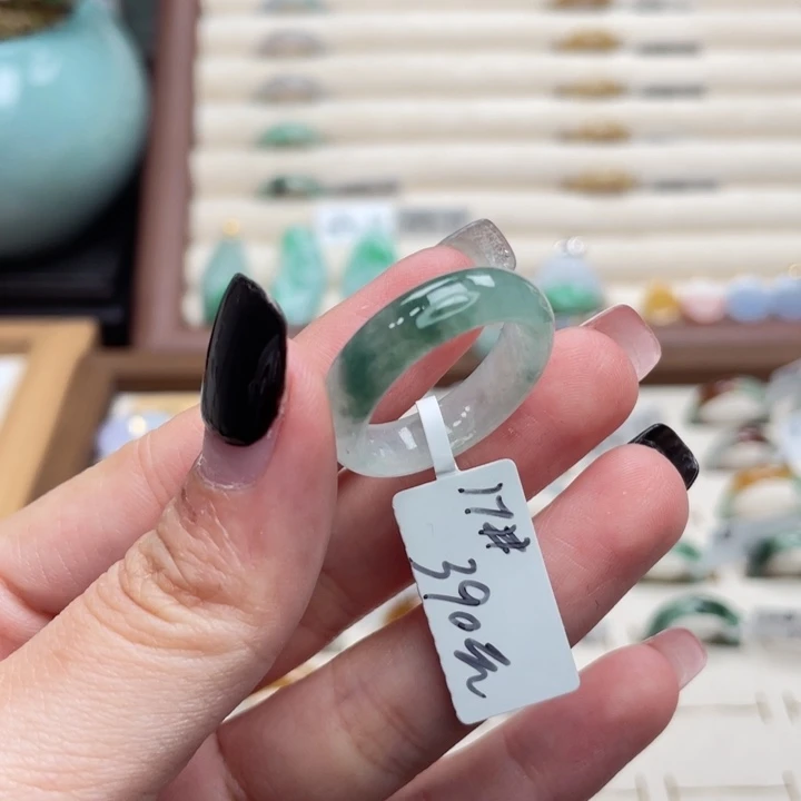 高***特翡翠未镶嵌戒指a16港圈17冰飘花