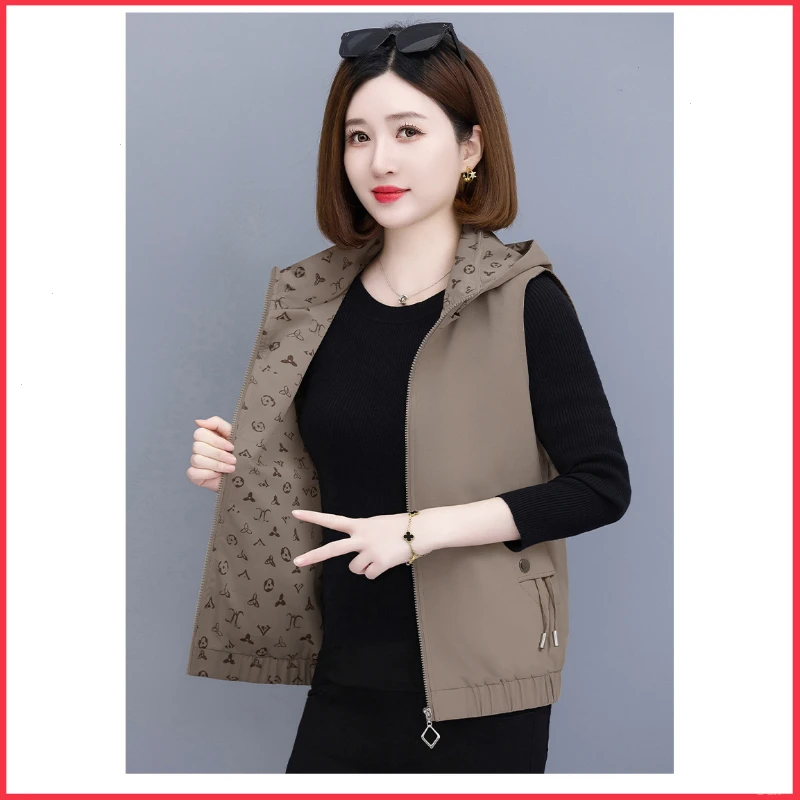 啄木鸟2024春秋马甲连帽双面穿小个子休闲女百搭夹克坎肩马夹外套