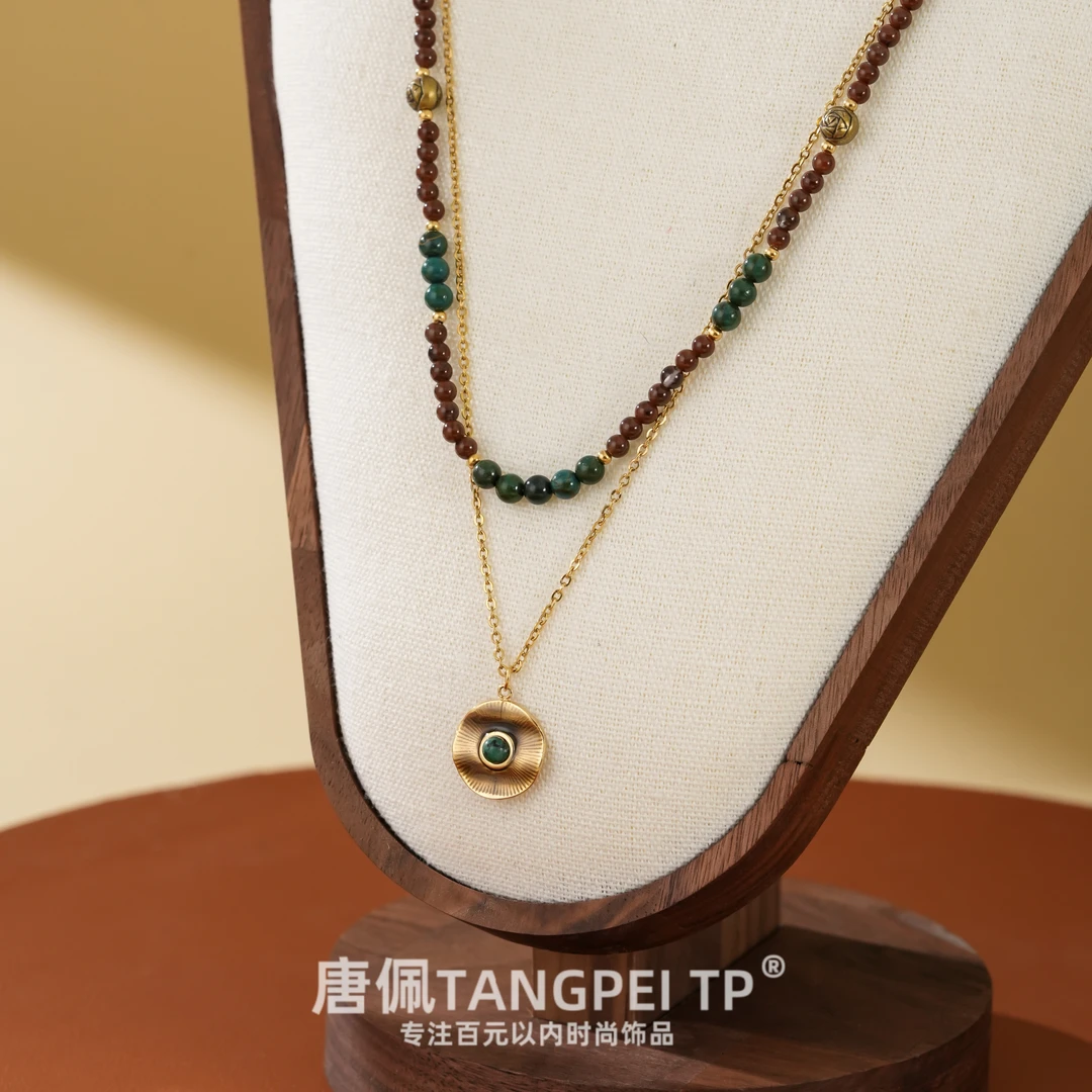 不锈钢亚克力项链 设计感绿野仙踪双层叠戴项链复古气质时尚饰品