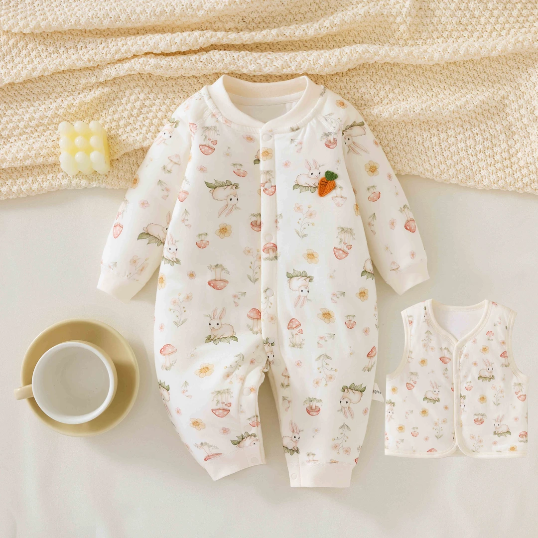 【40g棉】婴幼儿秋冬款夹棉连体衣男女宝宝保暖爬服哈衣小外套