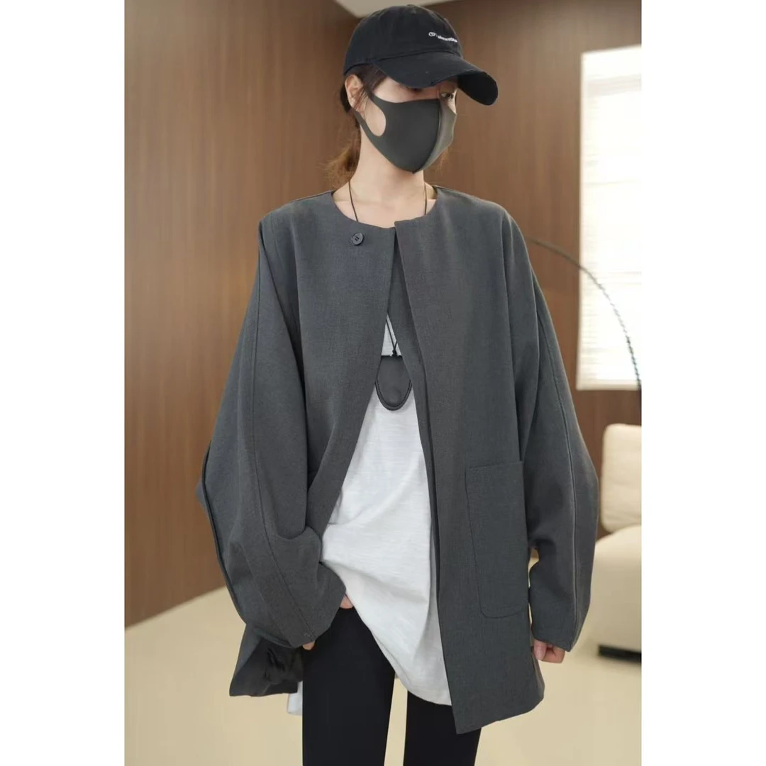 硕哥设计师款休闲褶皱大口袋高级感宽松西装外套 23682