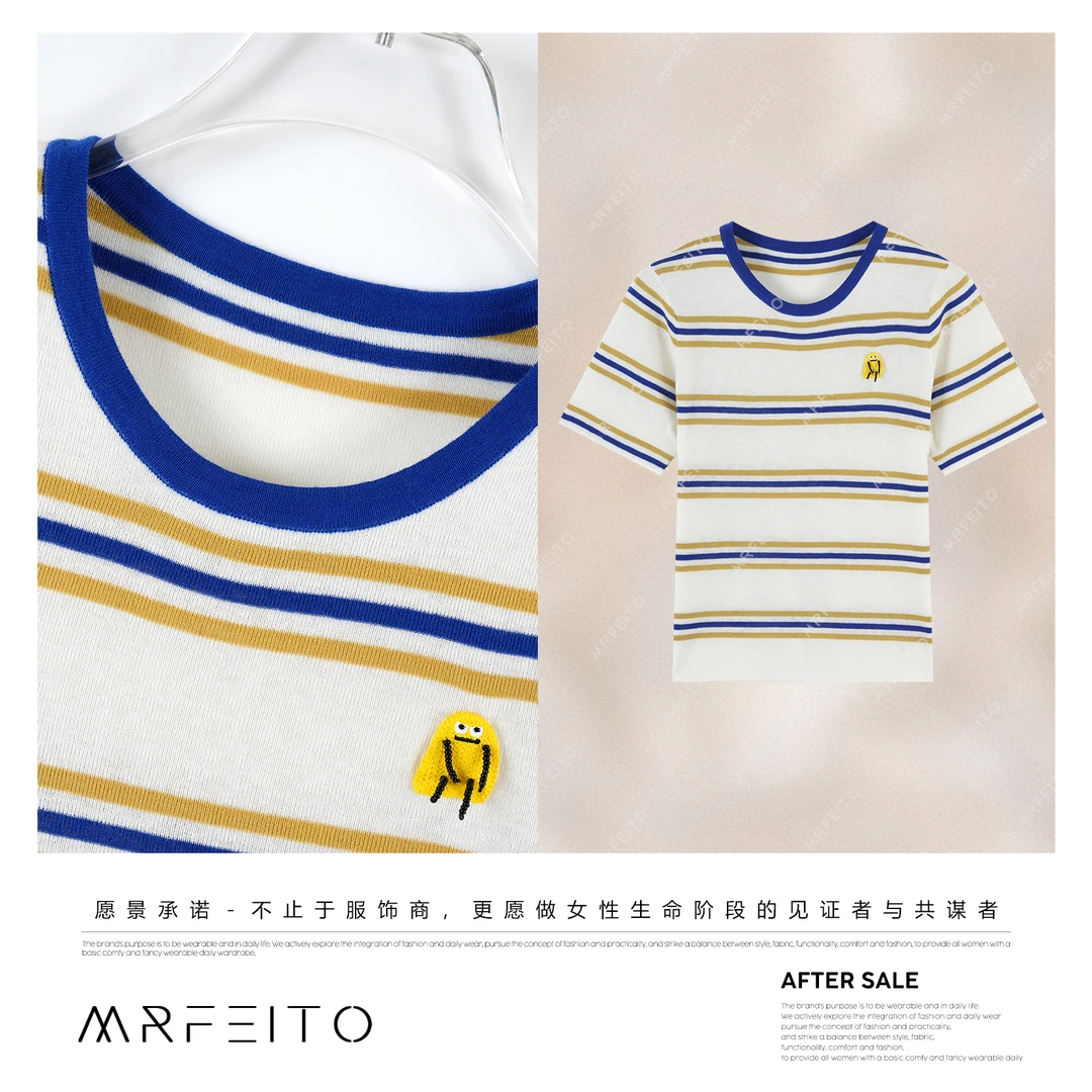 条纹卡通图案女士针织衫H35M02X31685