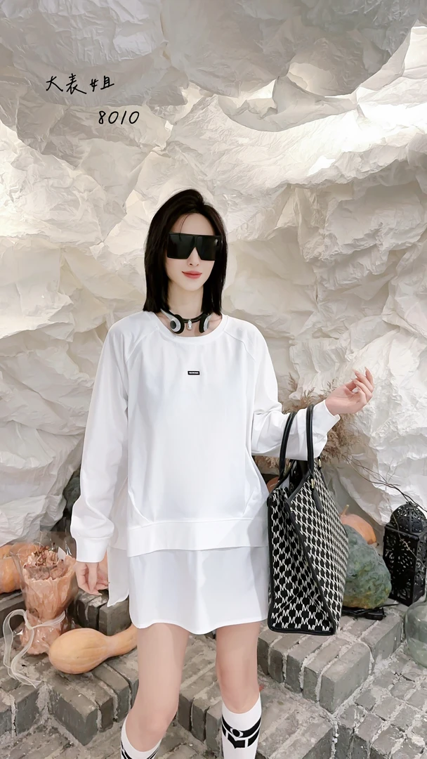 8010宽松大码卫衣春季新新款洋气休闲通勤圆领拼接假两件长袖上衣