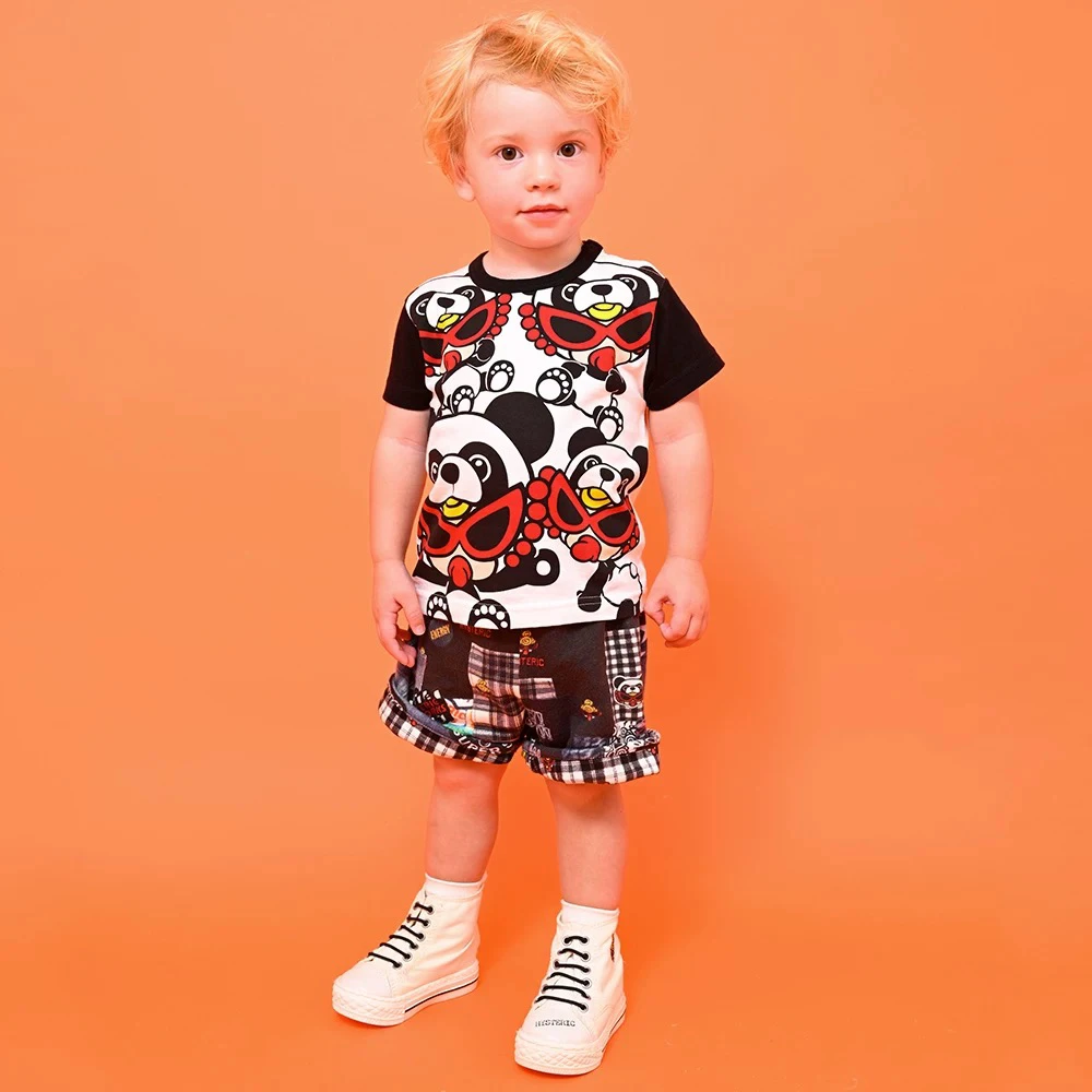 【清仓福利】黑超高定熊猫满印儿童短袖纯棉水印