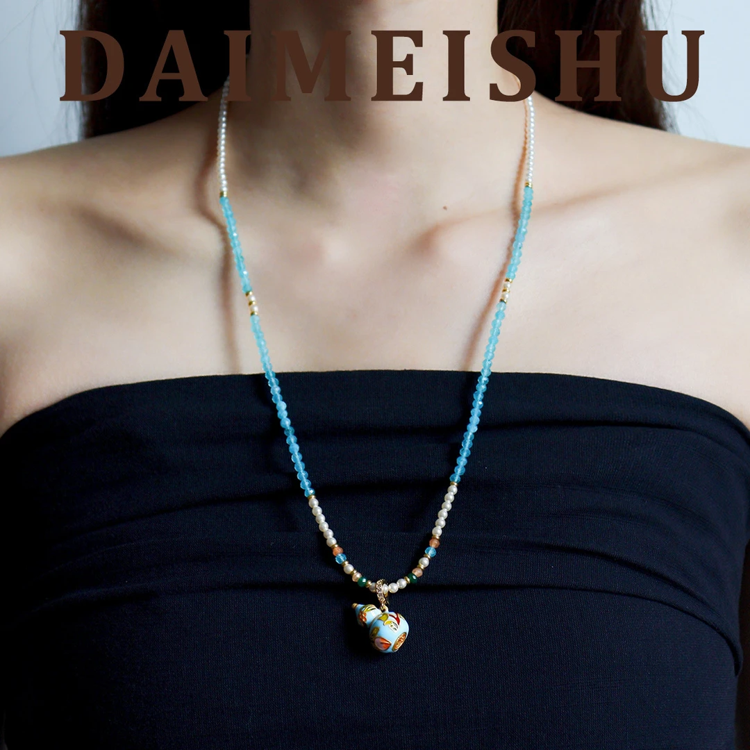 原创清新精致滴油微镶锆石施家珍珠项链轻奢小众高级感串珠毛衣链