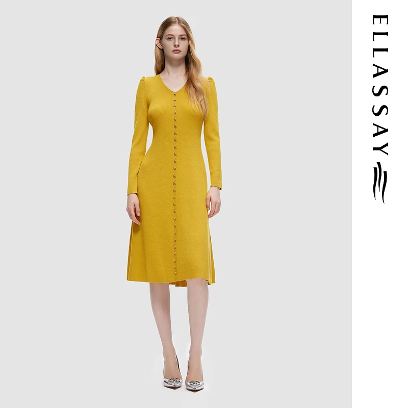 【丽公主专享】歌力思秋冬优雅知性中长款连衣裙EWF334M08200