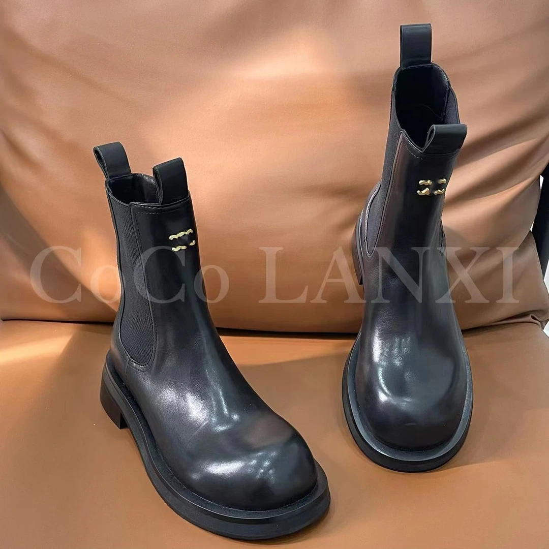 【沐风】英伦风圆头新款套筒舒适厚底软面马丁靴23X102