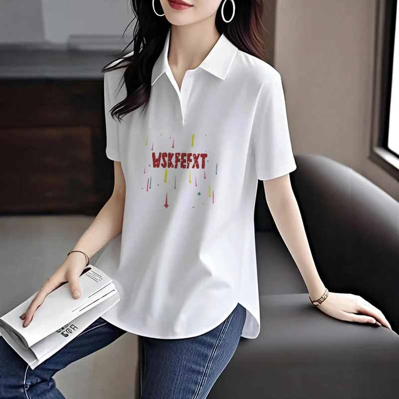欧货纯棉POLO领2025新款白色短袖T恤女夏修身正肩打底衫短款上衣