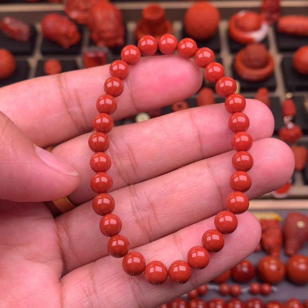 南红玛瑙未镶嵌纯色圆珠手串6+