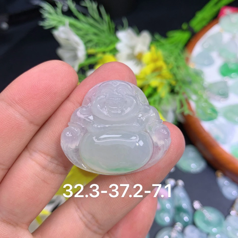 缅甸翡翠A货冰种飘绿佛公吊坠夏种老水足挂坠百搭精雕冰透