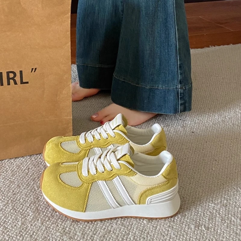 真皮透网德训鞋厚底板鞋女春夏季时尚休闲四季款阿甘鞋V01