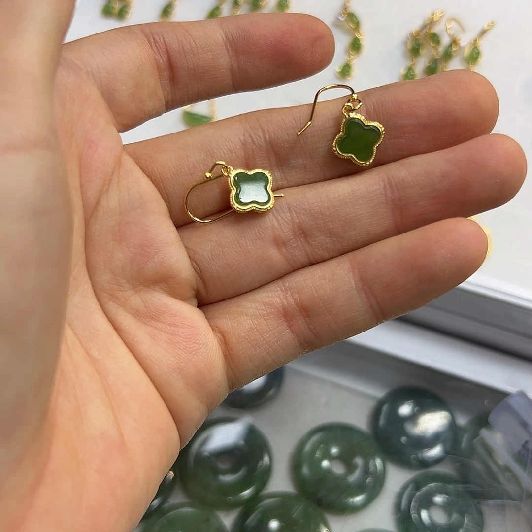 和田玉银S925镶嵌耳饰清*