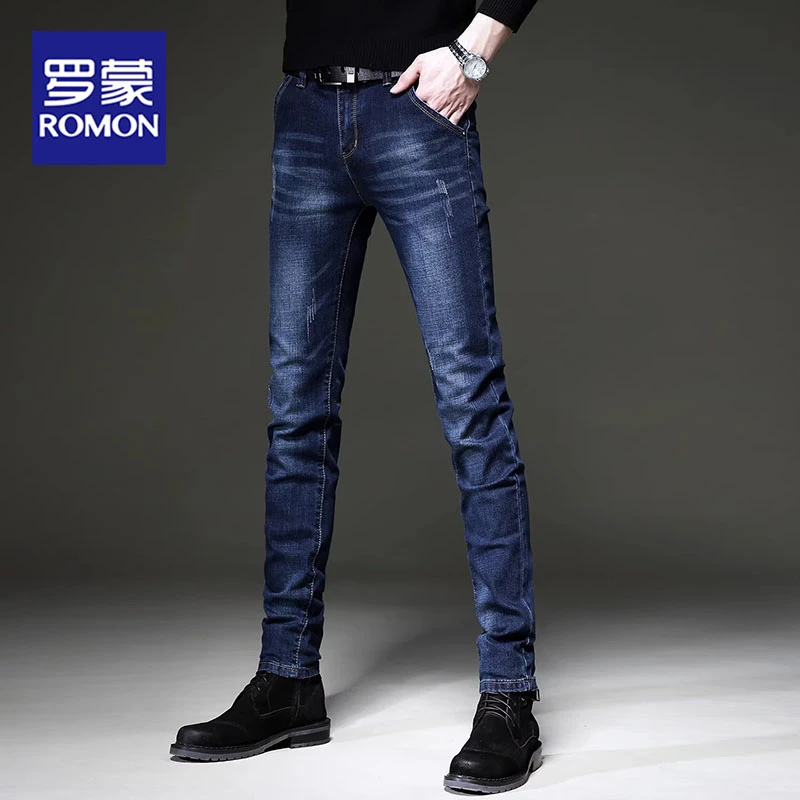 罗蒙轻奢品牌牛仔裤男春夏新款弹力修身小脚裤子韩版潮流百搭裤子