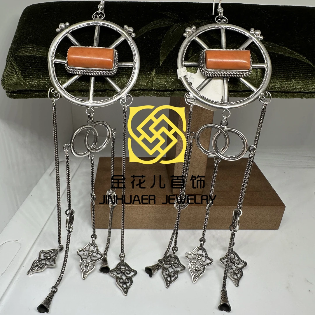足银耳饰 蒙古元素原创足银旭日耳饰手工百搭复古个性潮流