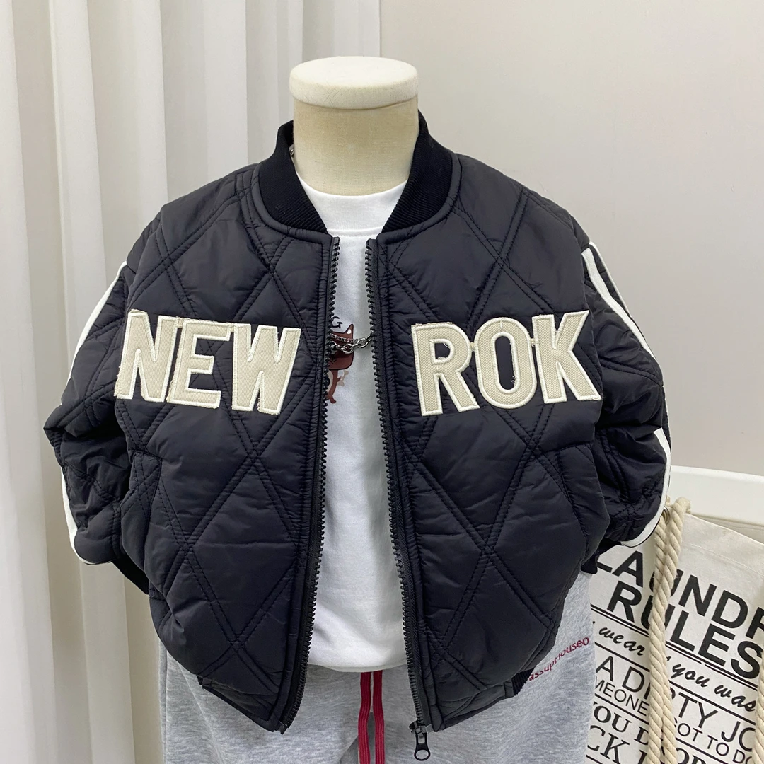 男童棉服外套冬季2025新款宝宝帅气儿童夹棉棒球服男孩小童潮圆领