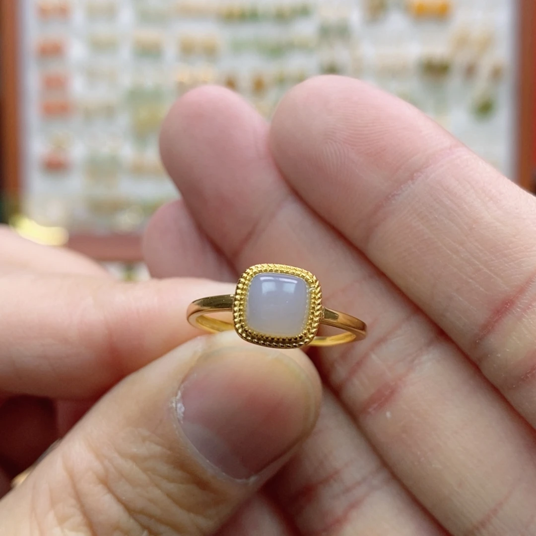 和田玉银S925镶嵌戒指