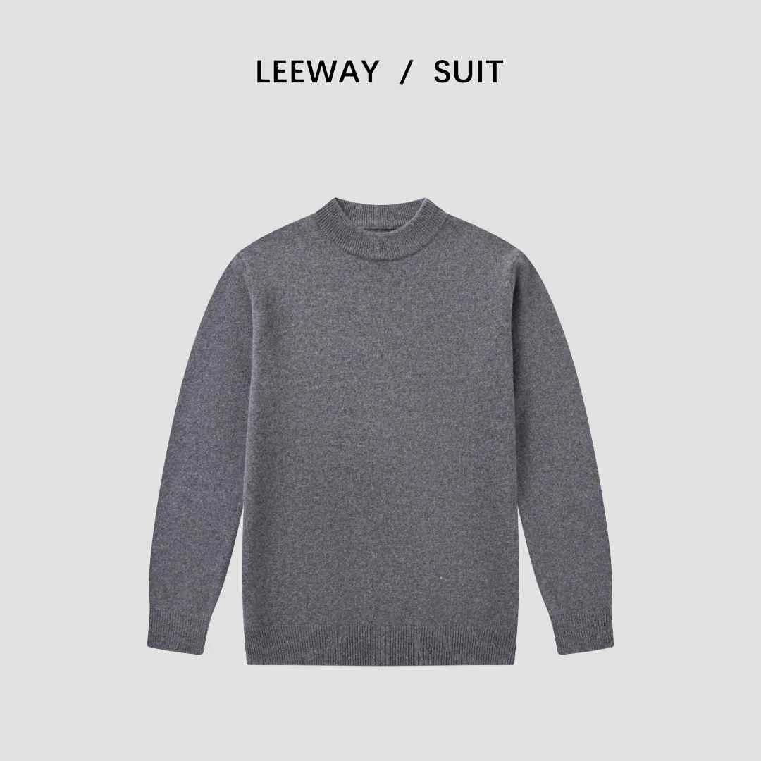 LEEWAY / SUIT 100%进口美利奴羊毛男士圆领保暖冬季半高领毛衣