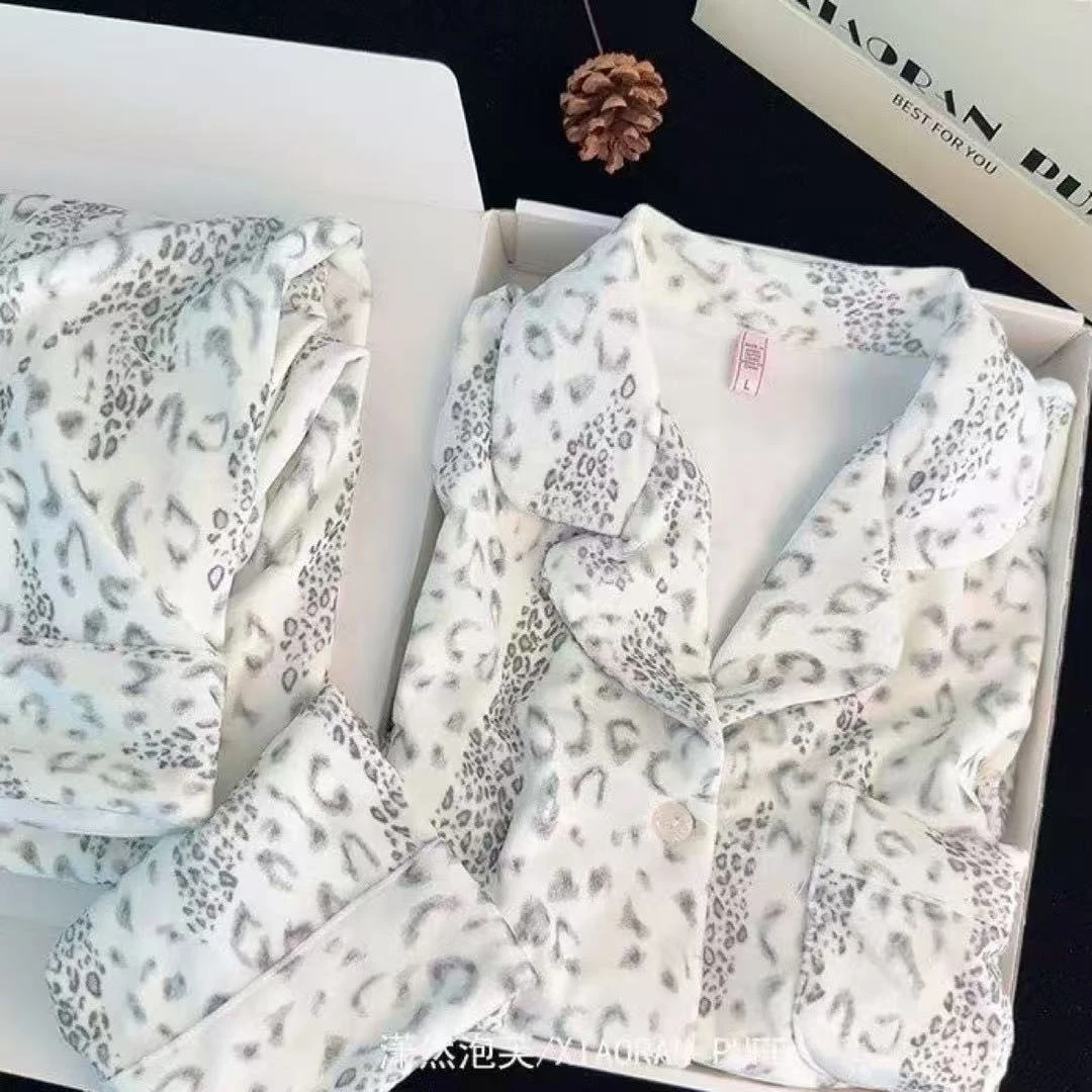 豹纹冬季新款海岛绒睡衣秋冬2025女款加厚保暖可外穿家居服套装