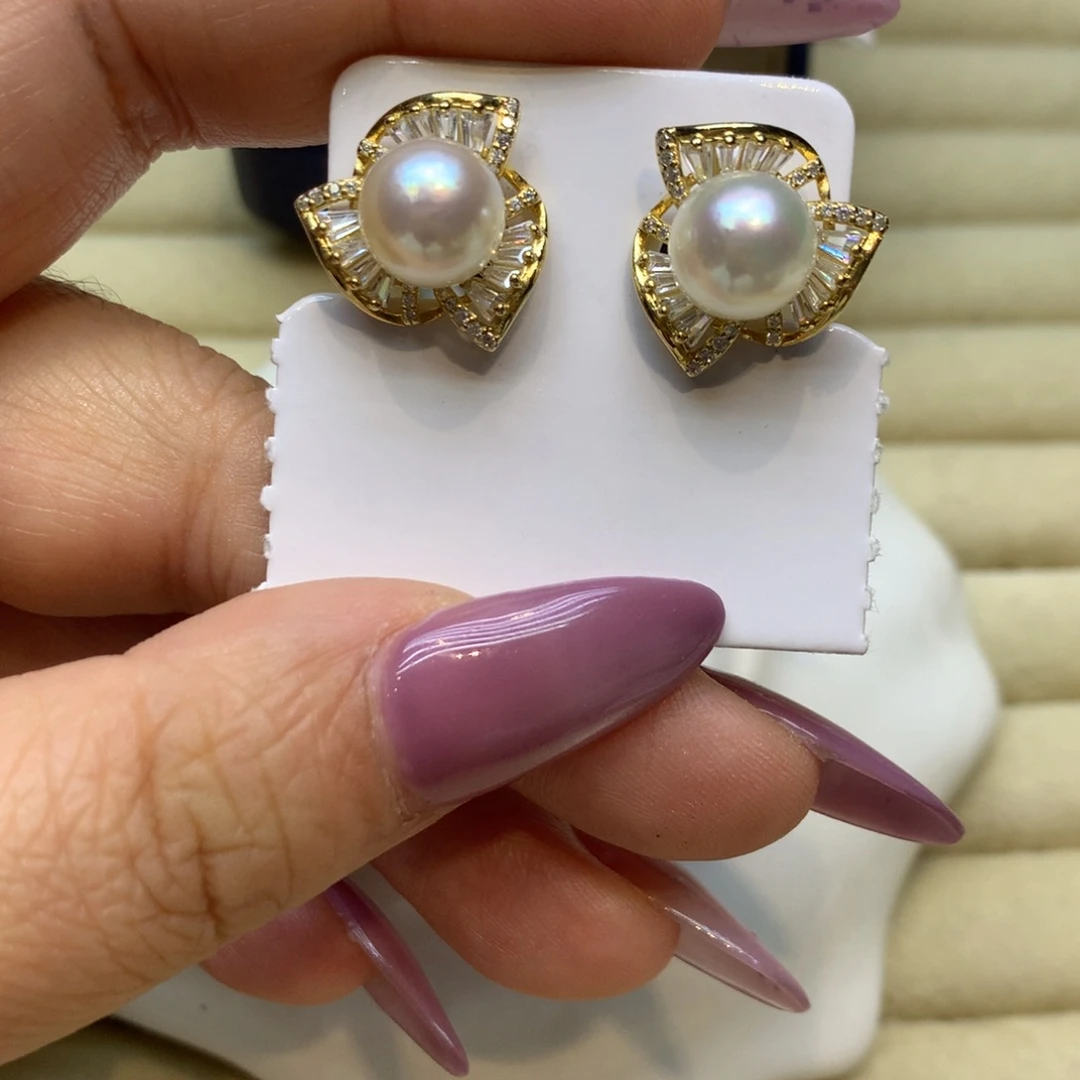 银S925镶嵌耳饰海水珍珠