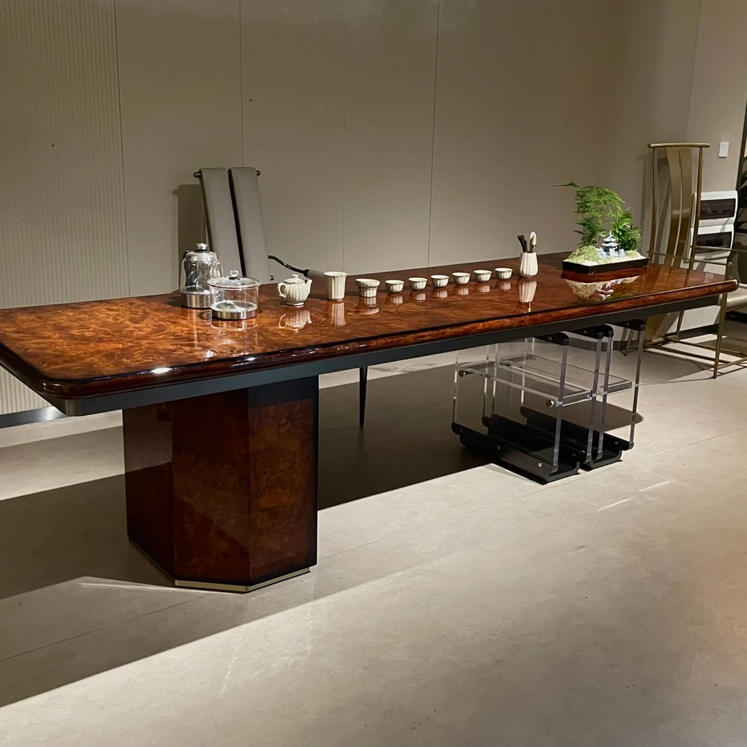 意式轻奢树榴皮钢琴烤漆亮面双赢茶桌茶台办公桌书桌餐桌现代简约