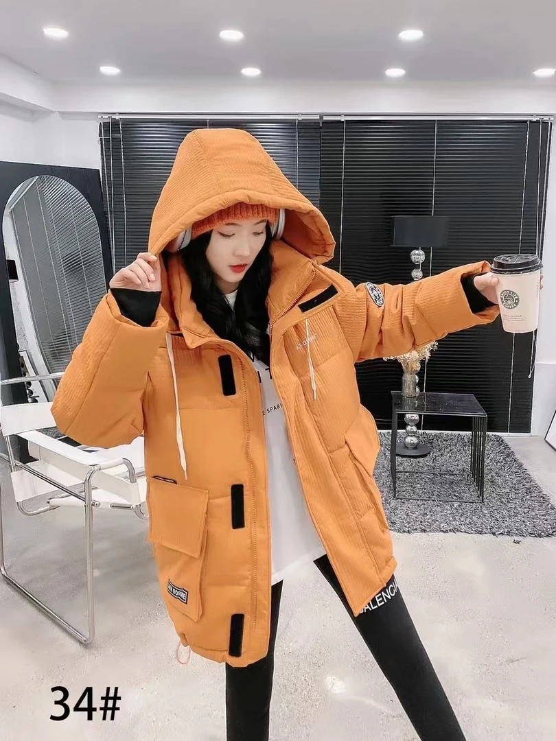 34 大码女装连帽双兜棉服外套胖MM冬季款宽松遮肚子保暖简约上衣