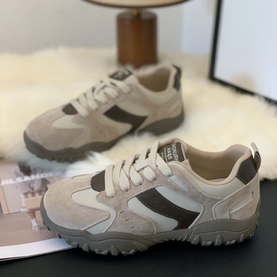 新款显脚小百搭休闲德训鞋女2025秋季拼色复古超火平底时尚阿甘鞋