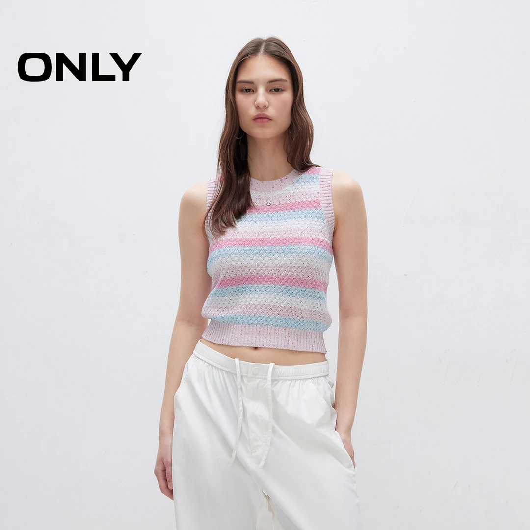 ONLY2025夏季新款撞色经典条纹舒适弹力背心针织衫女|12523H016