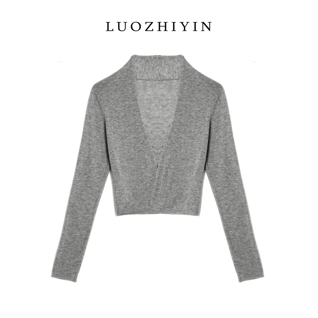 LUOZHIYIN/罗知音T512132TZ气质简约纯色V领针织衫显瘦上衣