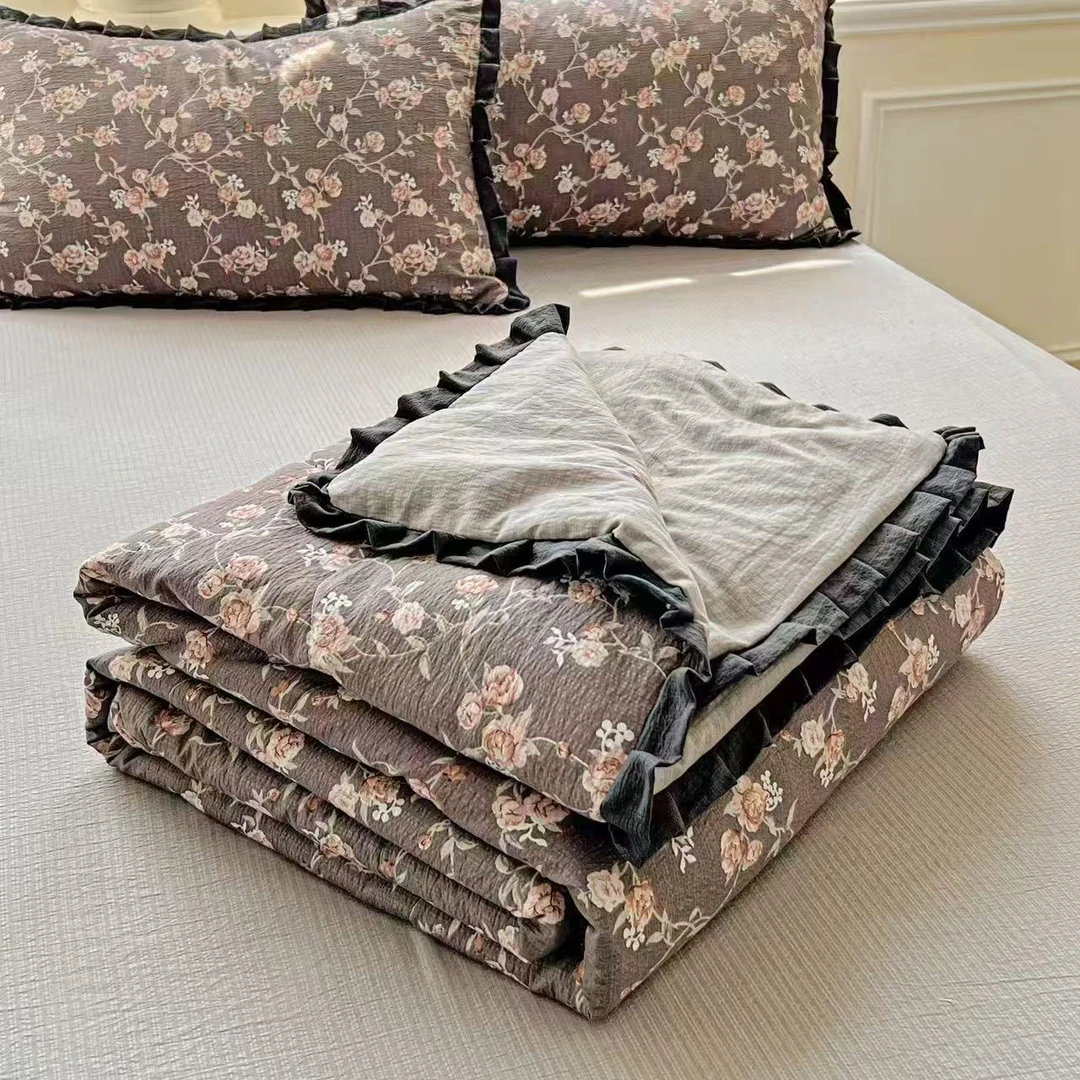 A类空调被有氧双层纱四件套件花边奶绒夏凉被有氧双层纱四件套