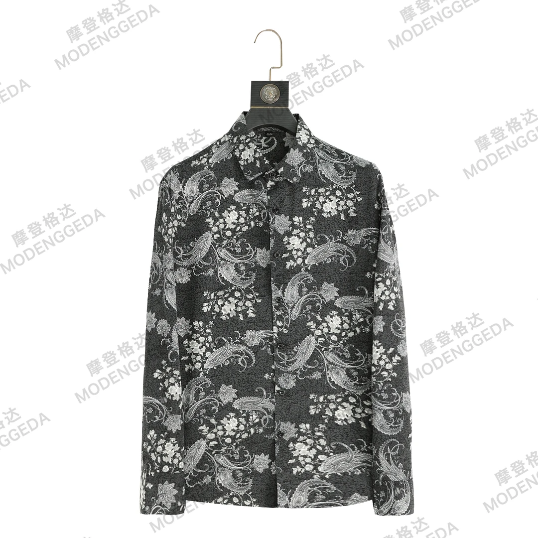 2025新款腰果花复古宽松衬衫网红大码款高级感拉满透气长袖衬衫男