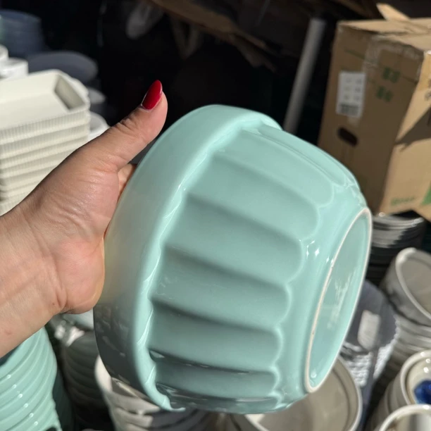 高温陶瓷薄荷绿25厘米烘焙碗微瑕