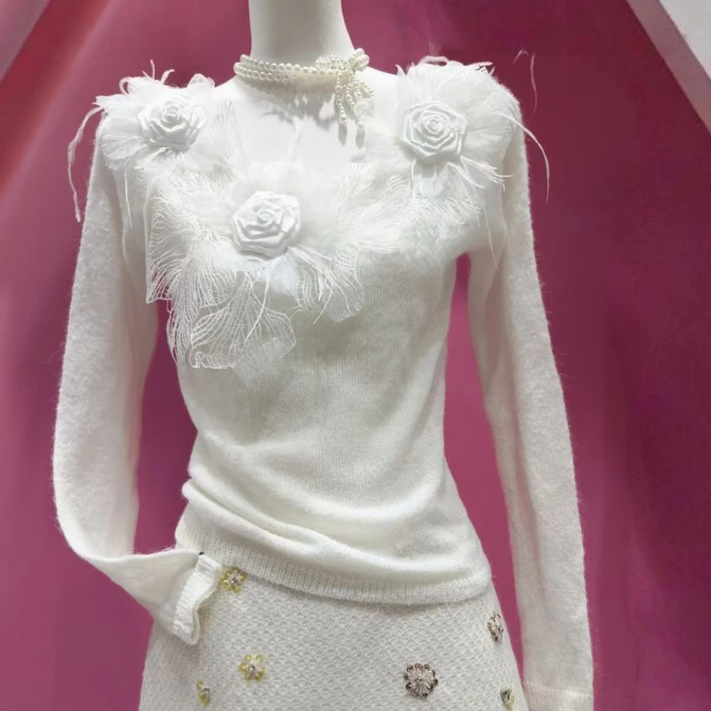 【JUN·BABY定制】圆领毛针织衫见外包装加绒秋冬长袖拼接女网红