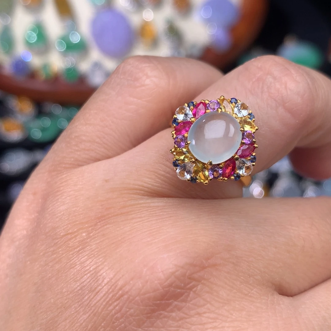 翡翠吊坠(不含链)18K金镶嵌蛋面两用款