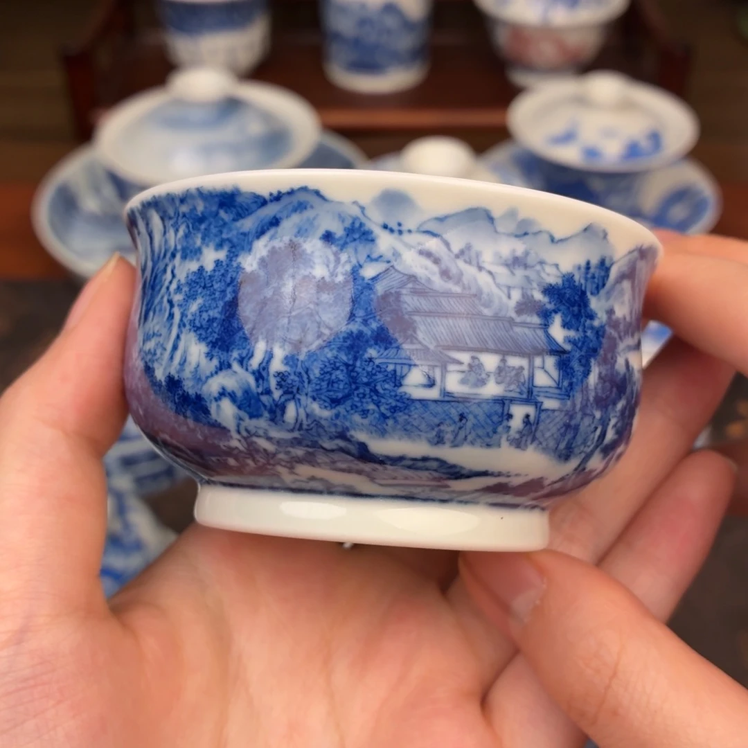 景德镇陶瓷青花山水炉式杯