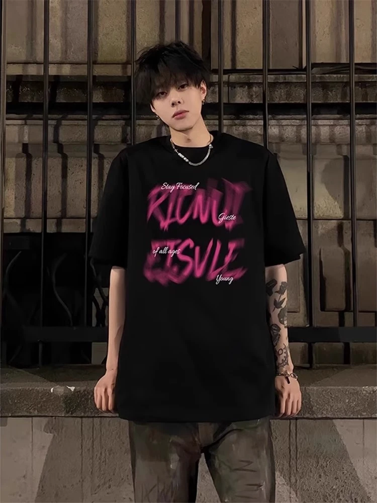 川峻潮牌美式夏季新款短袖男T恤100%纯棉印花原创设计宽松上衣男