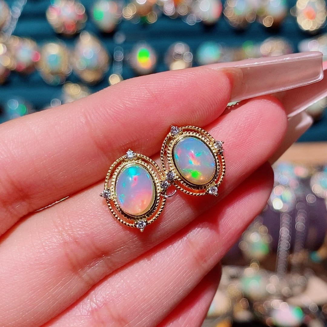 欧泊银S925镶嵌耳饰