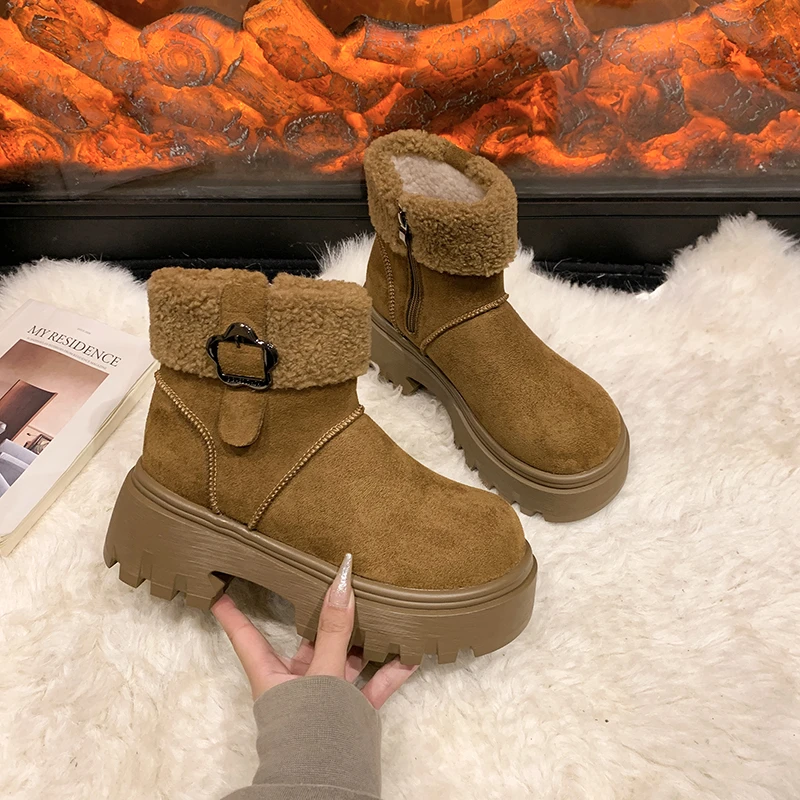 【千屿Sheila】『冬日小暖炉』超轻发泡底厚底显高百搭加绒雪地靴9806