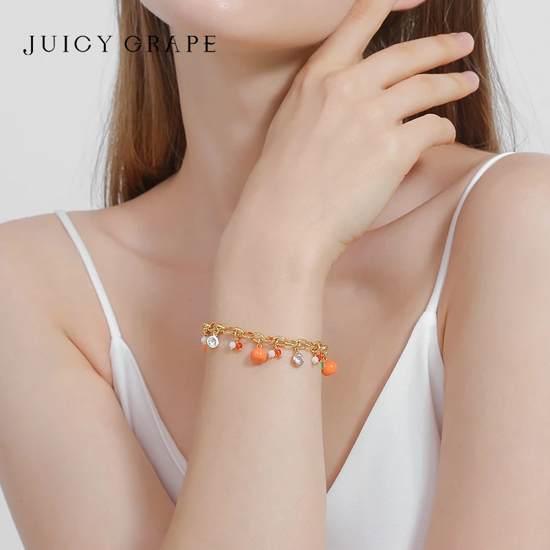 JuicyGrape 铜合金珐琅手链 柑橘栀子花手链女夏甜美可爱清新小众