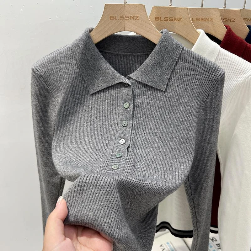 polo翻领针织衫女秋冬2025新款洋气撞色毛衣上衣毛衣打底衫女内搭