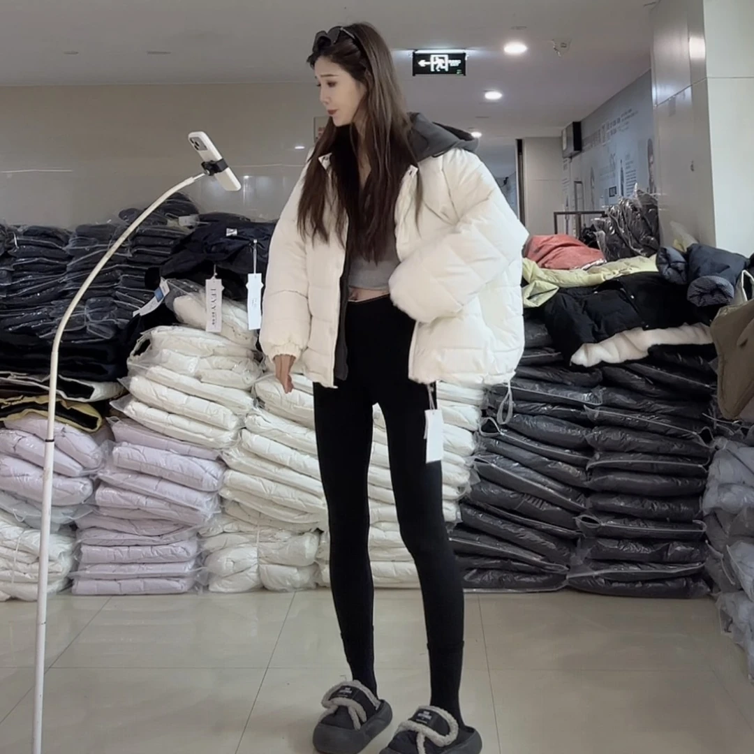 【柒汐】推荐撞色假两件加毛加厚排骨棉服25718