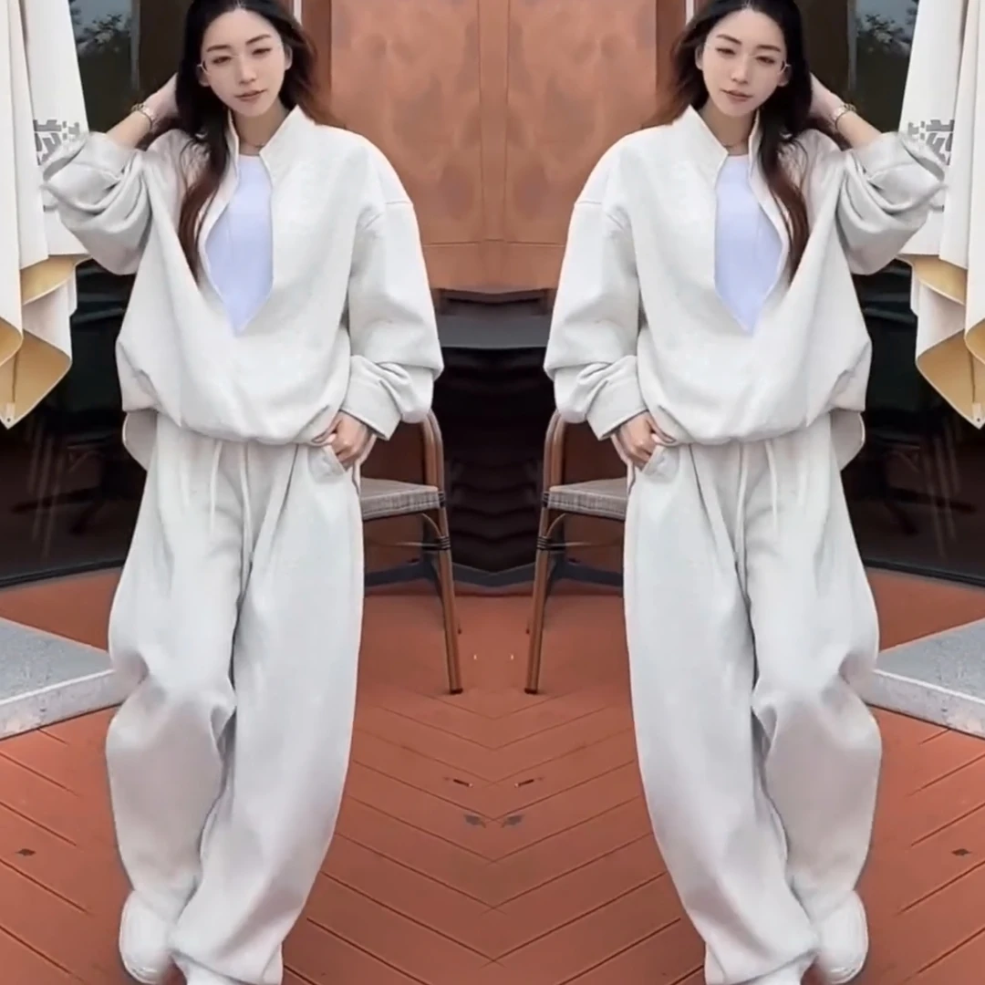 老钱风休闲套装男士春秋季高级感时尚假两件卫衣卫裤男装搭配一套