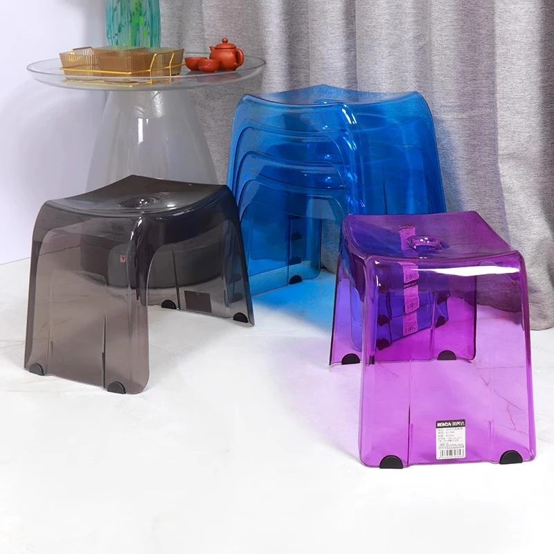 家用椅子板凳小凳矮凳粉色凳亚克力鞋凳创意透明色透明凳子塑料凳